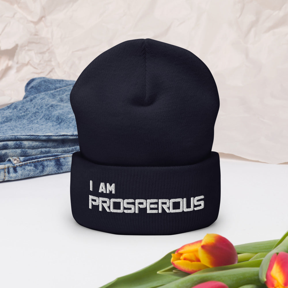 Motivational Beanie " I AM PROSPEROUS"  Inspiring  Law of Affirmation Embroidery Cuffed Beanie