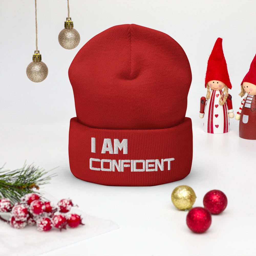 Motivational Beanie "I AM CONFIDENT" Law of Affirmation Embroidery Cuffed Beanie