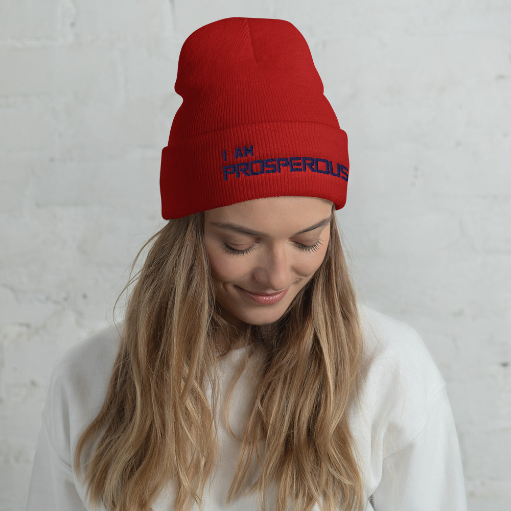 Motivational Beanie " I AM PROSPEROUS"  Inspiring  Law of Affirmation Embroidery Cuffed Beanie