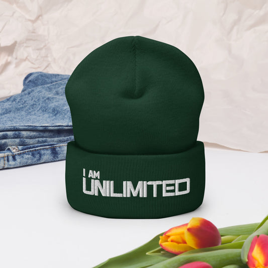 Motivational Beanie "I AM UNLIMITED"  Law of Affirmation Embroider Cuffed Beanie