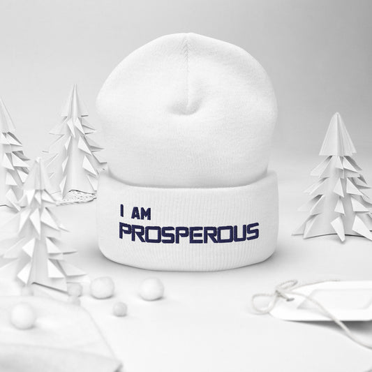 Motivational Beanie " I AM PROSPEROUS"  Inspiring  Law of Affirmation Embroidery Cuffed Beanie