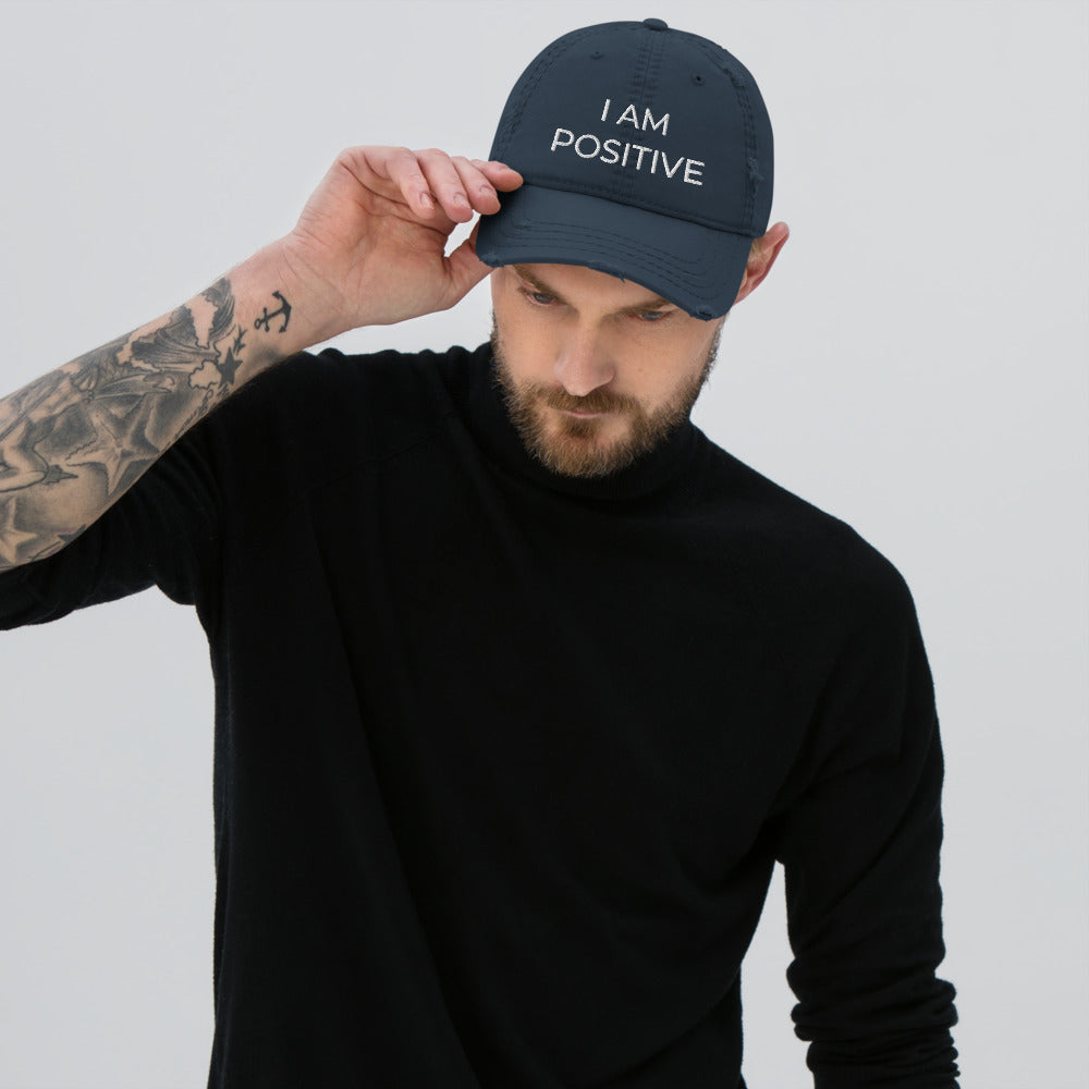 Motivational Cap "I am Positive" Law of Affirmation Distressed Dad Hat