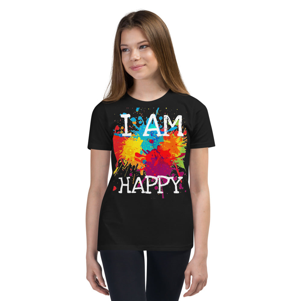 Youth T-Shirt " I AM HAPPY" Positive Motivational & Inspiring Youth Short Sleeve T-Shirt