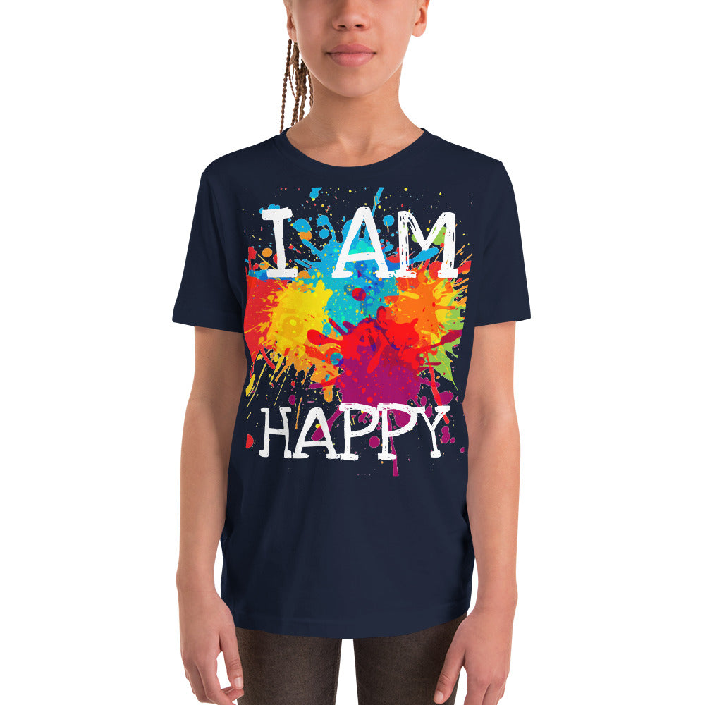 Youth T-Shirt " I AM HAPPY" Positive Motivational & Inspiring Youth Short Sleeve T-Shirt