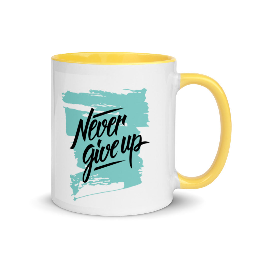 Motivational Mug "NEVER GIVE UP" Positive Inspirational Coffee Mug with Color Inside