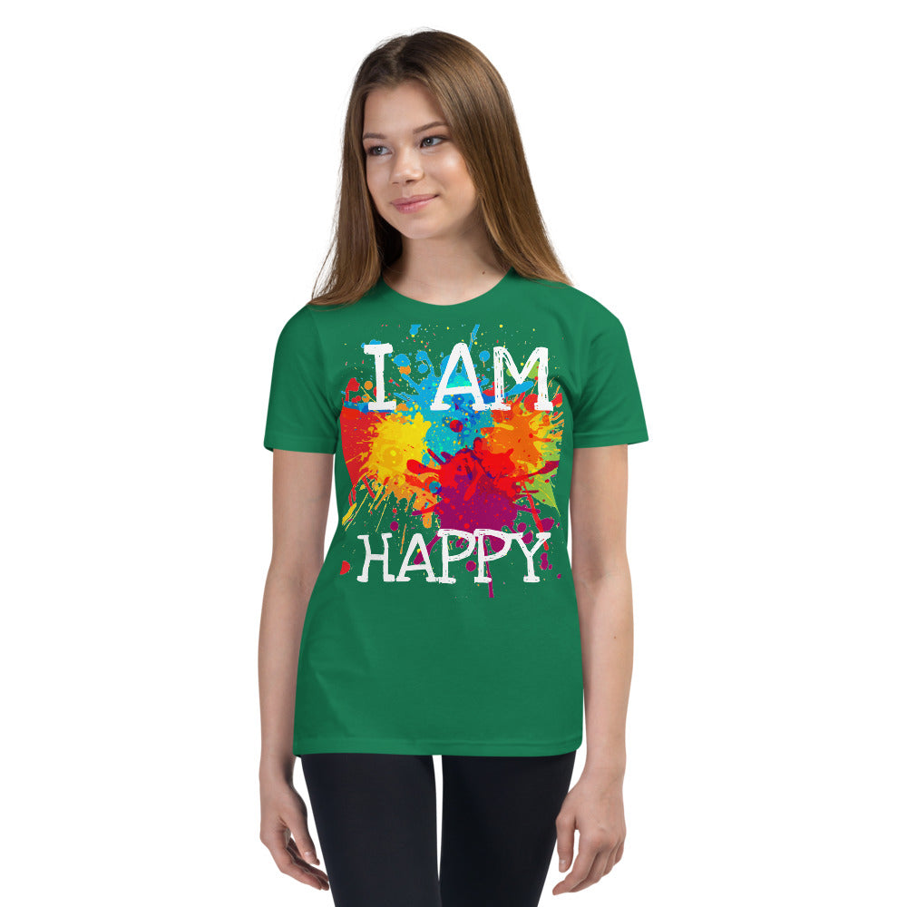 Youth T-Shirt " I AM HAPPY" Positive Motivational & Inspiring Youth Short Sleeve T-Shirt