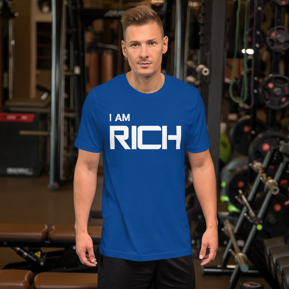 Motivational  T-Shirt. "I AM RICH" Law of Affirmation Short-Sleeve Unisex T-Shirt.