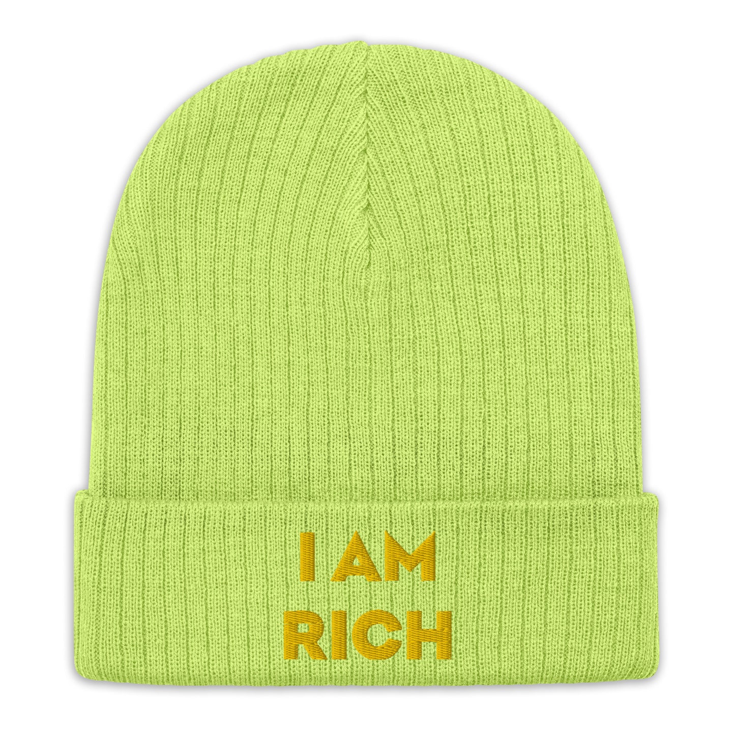 Affirmative Beanie " I am Rich" Ribbed knit Beanie