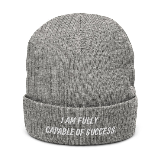 Motivational Beanie "I am fully capable of success" Ribbed knit beanie