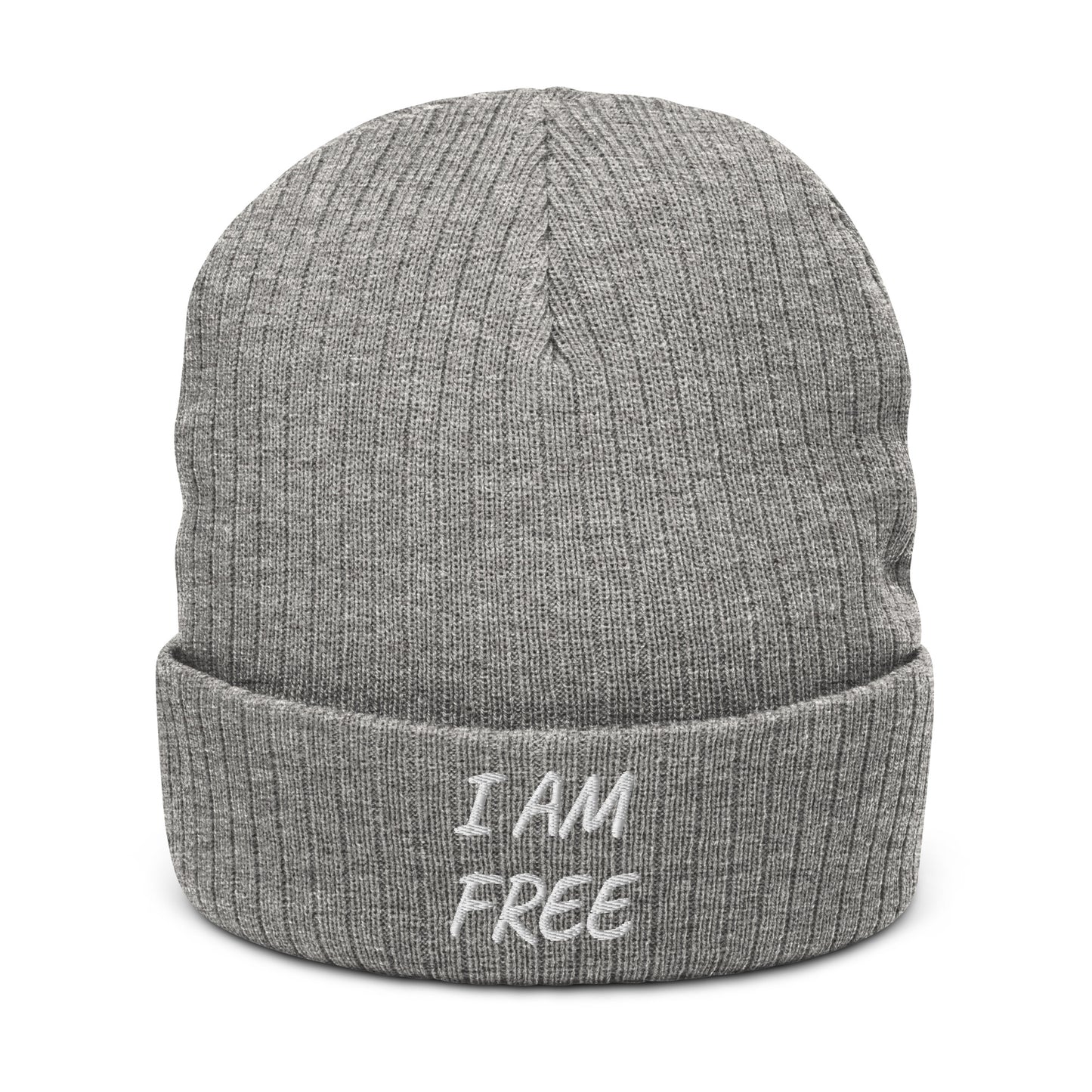 Motivational Beanie "I am Free" Ribbed knit beanie