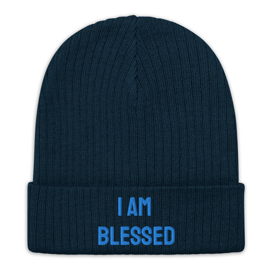 Inspirational Beanie " I am Blessed" Ribbed knit beanie