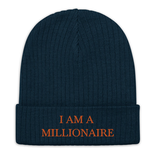 Law of Affirmation Beanie " I am Millionaire" Ribbed knit Beanie