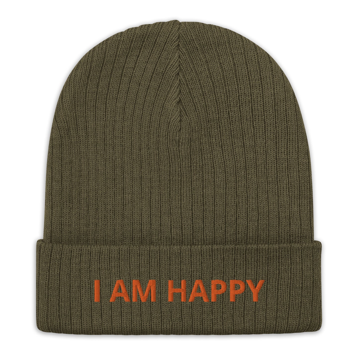 Motivational Beanie "I am happy" Ribbed knit beanie