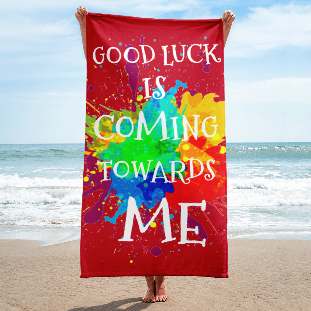 Exclusive beach Towel "Good Luck is coming towards me"  customized Motivational Towel