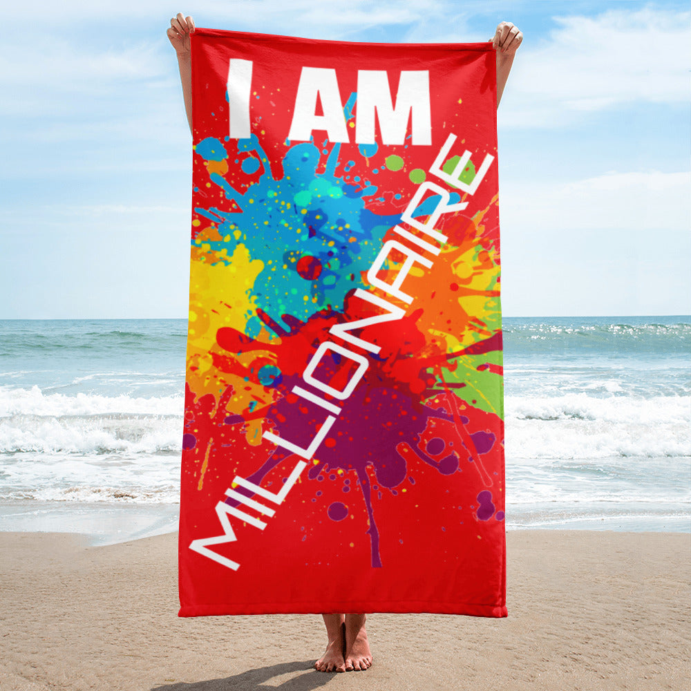 Motivational Towel " I AM MILLIONAIRE" Law of Attraction Inspiring Beach Towel