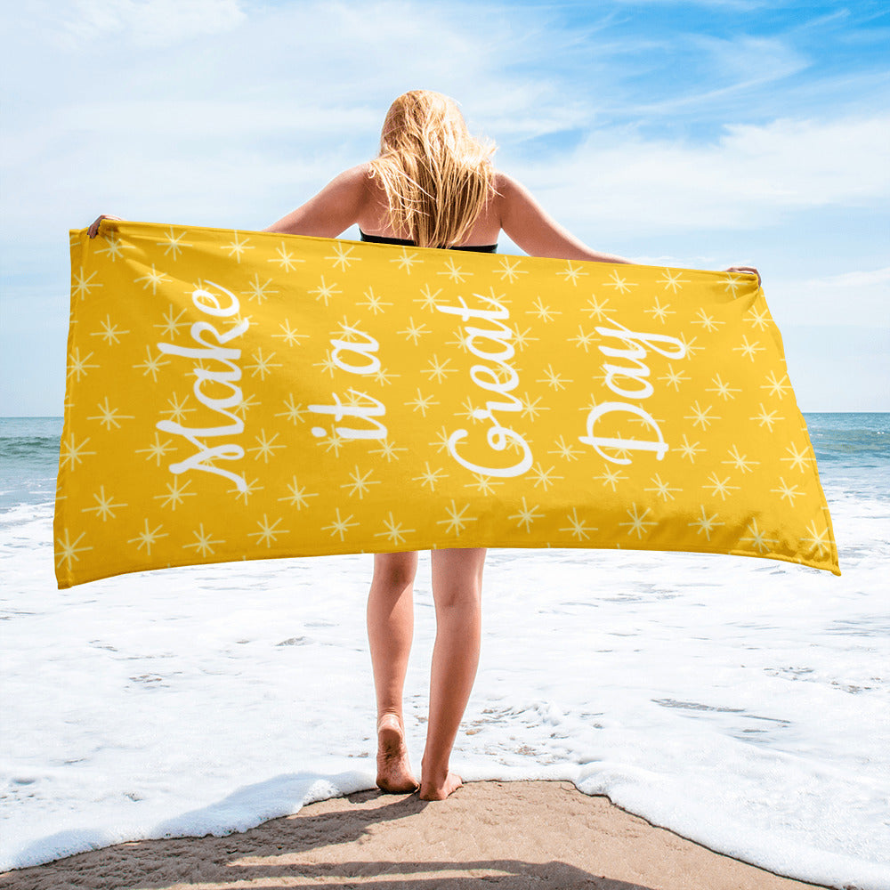 Motivational Towel "Make it a Great Day" Inspirational Law of Affirmation Customized Beach Towel