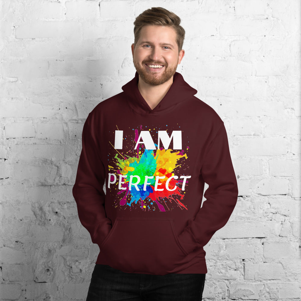 Motivational  Hoodie "I AM PERFECT"  Law of Affirmation Unisex Hoodie waistband with spandex