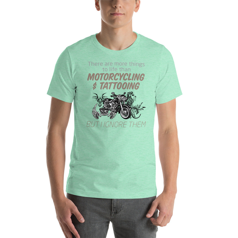 Funny Tattooing T-Shirt "Motorcycling & Tattooing"  Customized Short-Sleeve Unisex T-Shirt For Tattoo Lovers