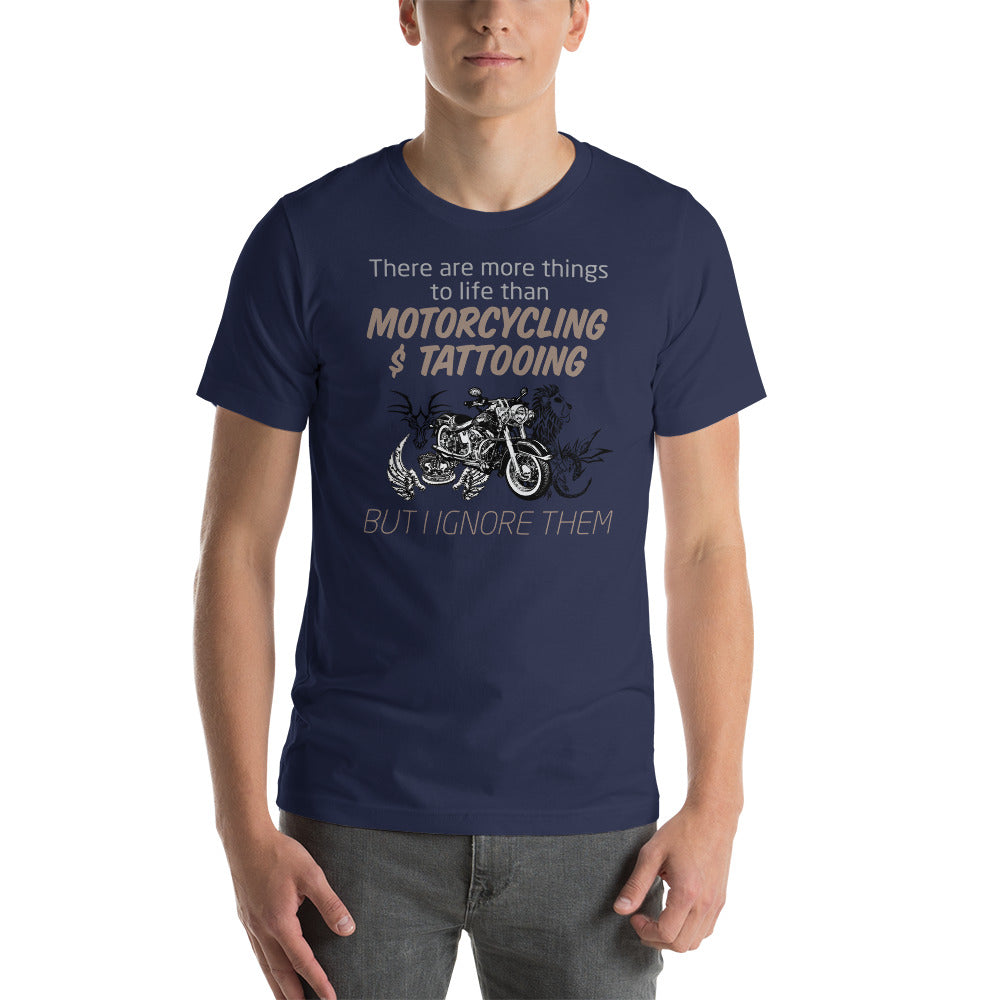 Funny Tattooing T-Shirt "Motorcycling & Tattooing"  Customized Short-Sleeve Unisex T-Shirt For Tattoo Lovers