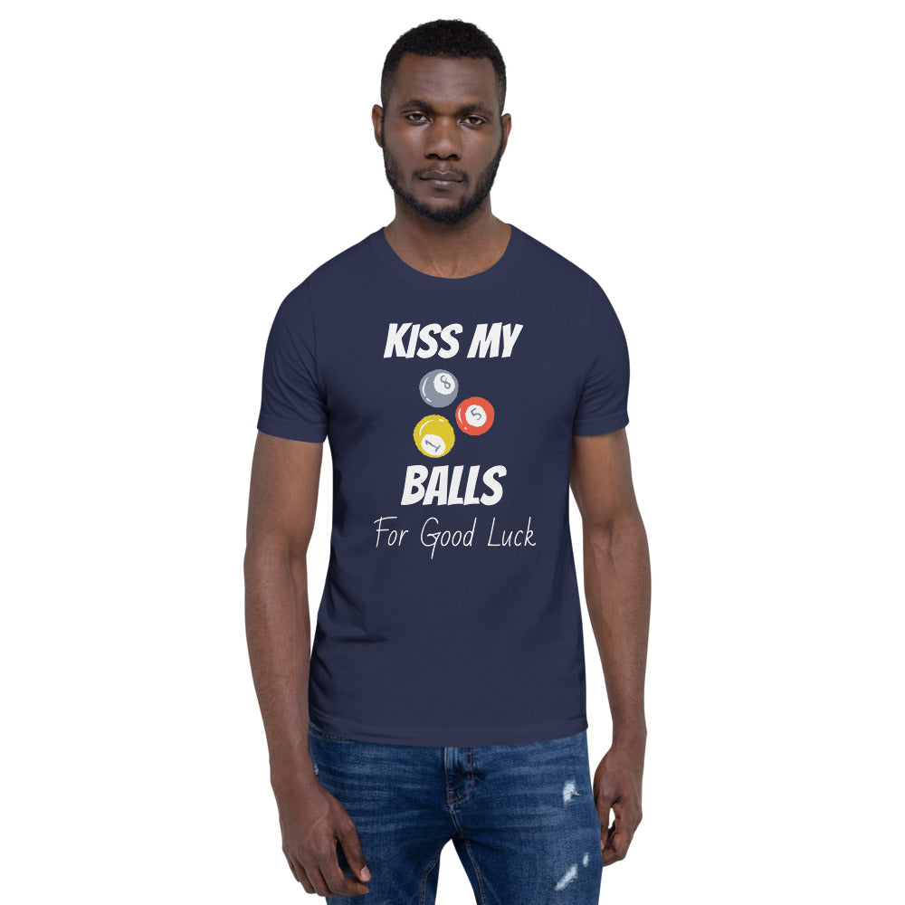 Funny Billiard T-Shirt "Kiss My Balls" Exclusive  Unisex T-Shirt for Snooker Player and Fans