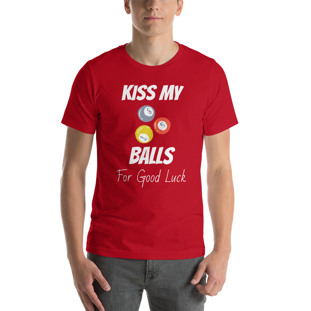 Funny Billiard T-Shirt "Kiss My Balls" Exclusive  Unisex T-Shirt for Snooker Player and Fans