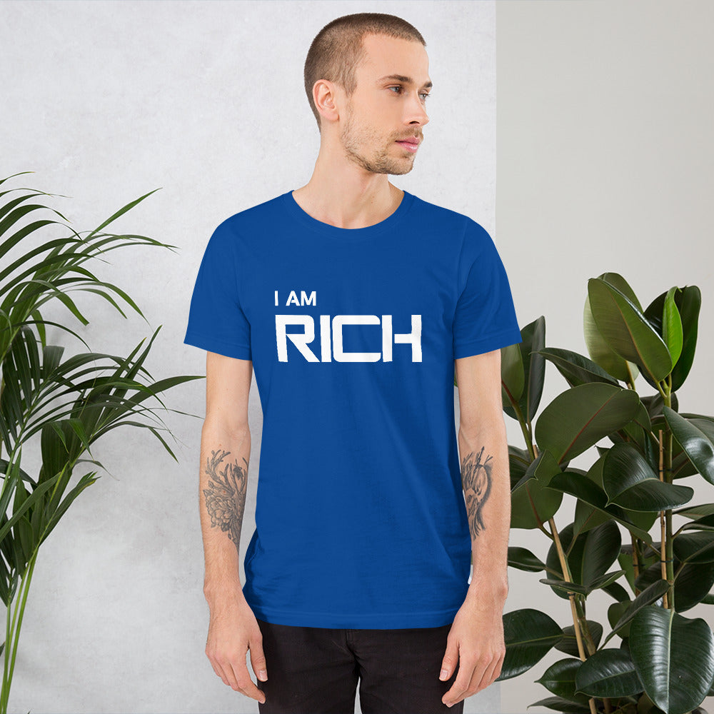 Motivational  T-Shirt. "I AM RICH" Law of Affirmation Short-Sleeve Unisex T-Shirt.