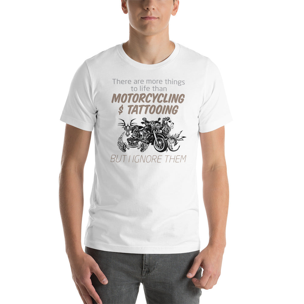 Funny Tattooing T-Shirt "Motorcycling & Tattooing"  Customized Short-Sleeve Unisex T-Shirt For Tattoo Lovers