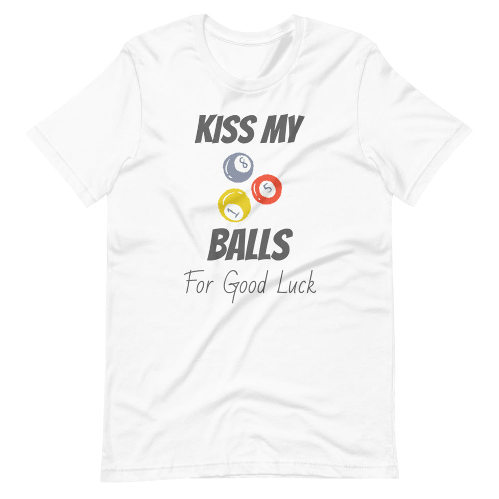 Funny Billiard T-Shirt "Kiss My Balls" Exclusive  Unisex T-Shirt for Snooker Player and Fans