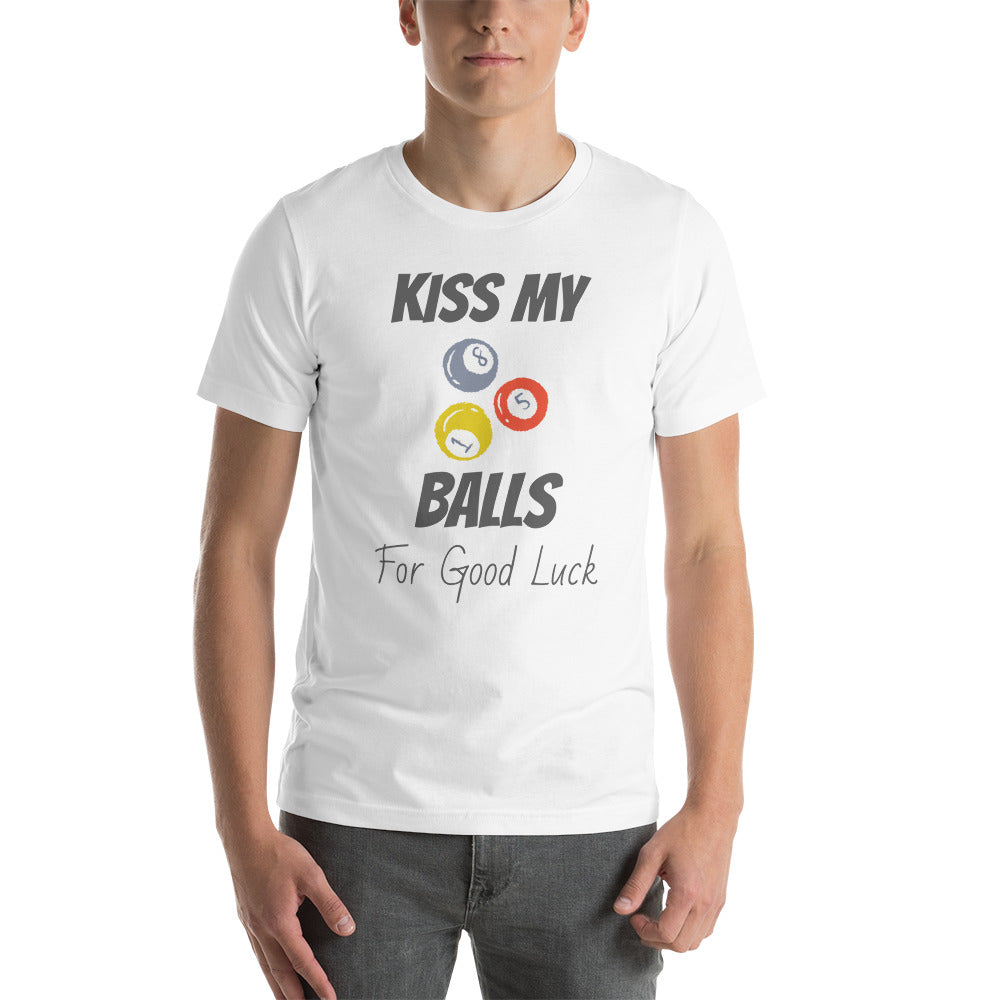 Funny Billiard T-Shirt "Kiss My Balls" Exclusive  Unisex T-Shirt for Snooker Player and Fans