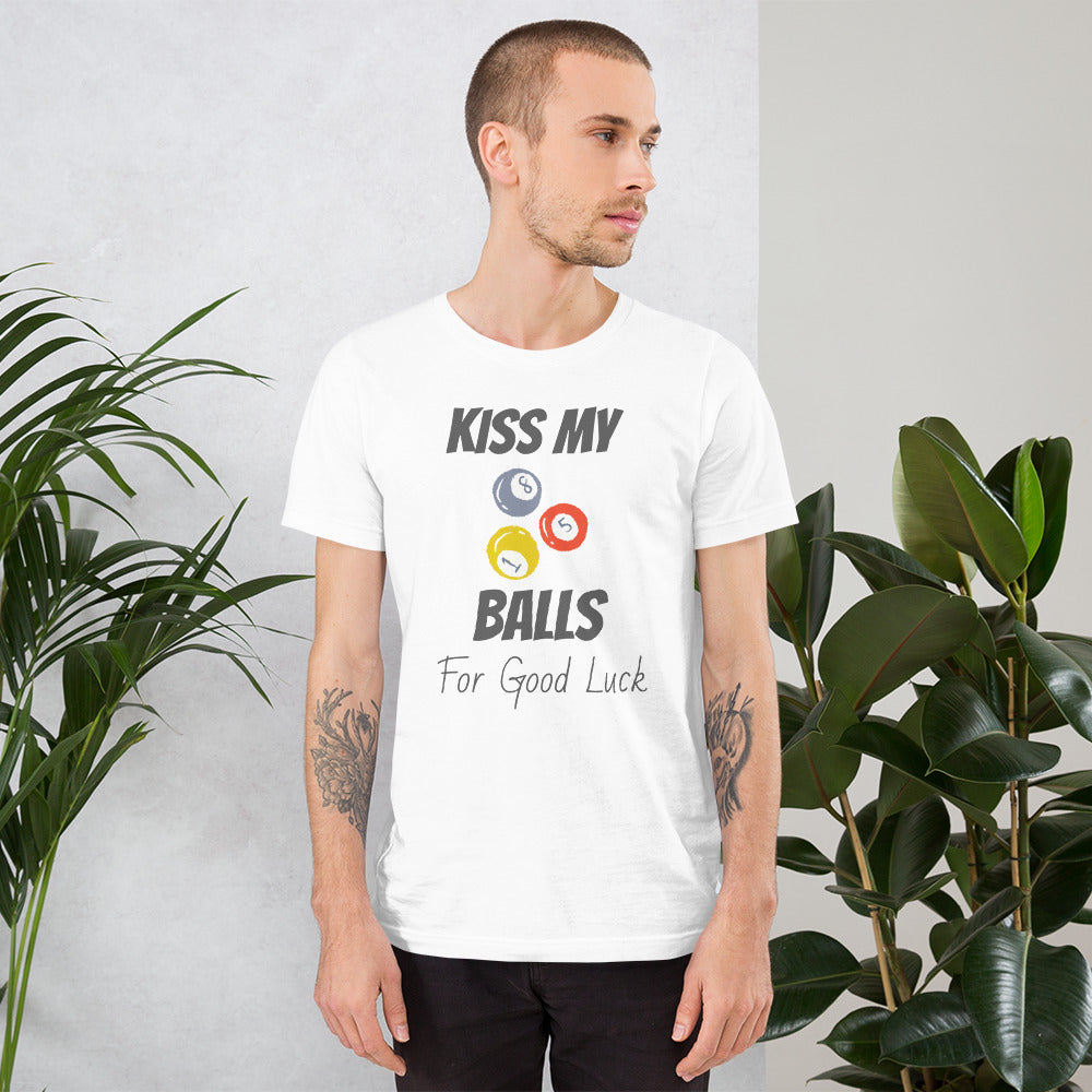 Funny Billiard T-Shirt "Kiss My Balls" Exclusive  Unisex T-Shirt for Snooker Player and Fans