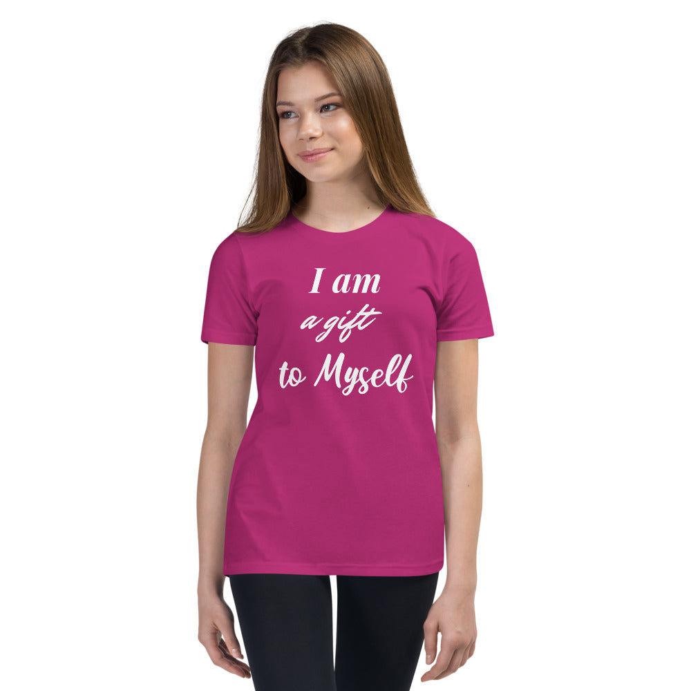 Motivational Youth T-Shirt "Gift to Myself" Inspiring Law of Affirmation Youth Short Sleeve T-Shirt