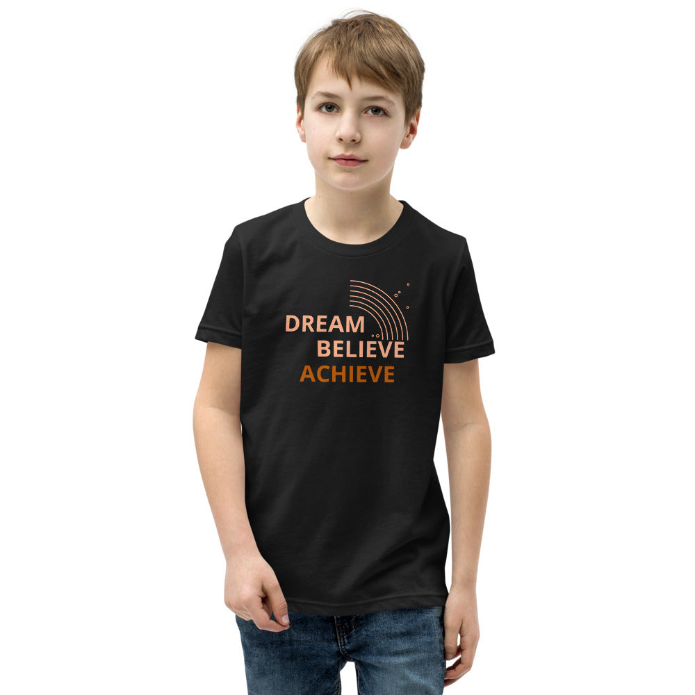 Motivational Youth T-Shirt " Dream Believe Achieve" Law of Affirmation  Youth Short Sleeve Unisex T-Shirt