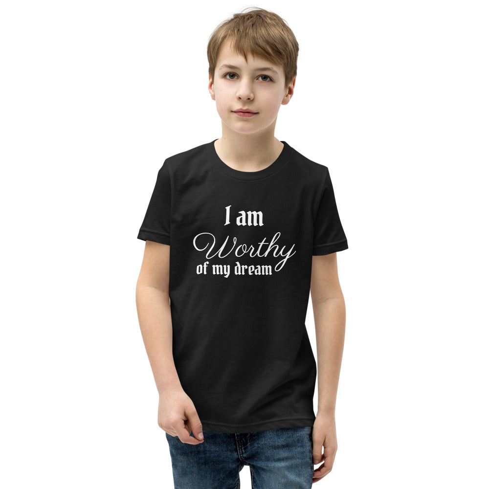 Motivational Youth T-Shirt "I am Worthy" Inspiring Law of Affirmation Youth Short Sleeve Unisex T-Shirt