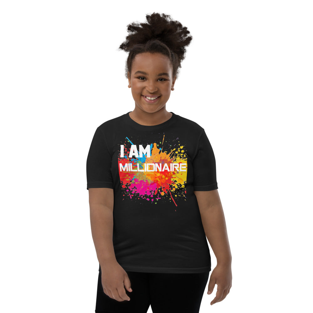 Motivational  Youth  T-Shirt "I AM MILLIONAIRE" Inspiring Law of Affirmation Youth Short Sleeve Unisex T-Shirt