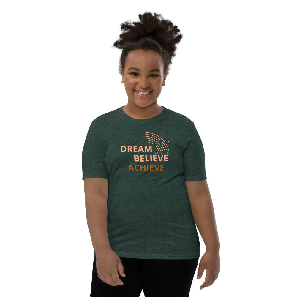 Motivational Youth T-Shirt " Dream Believe Achieve" Law of Affirmation  Youth Short Sleeve Unisex T-Shirt