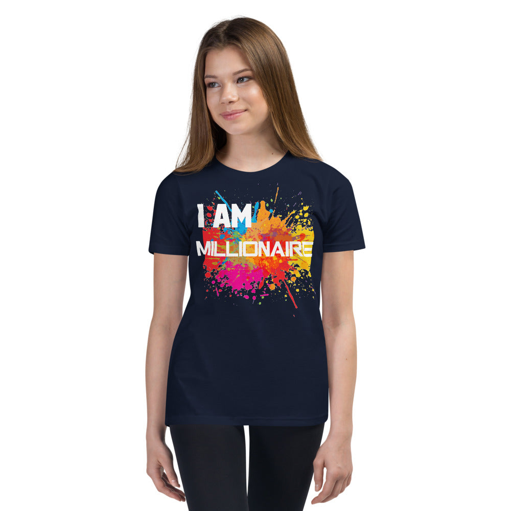 Motivational  Youth  T-Shirt "I AM MILLIONAIRE" Inspiring Law of Affirmation Youth Short Sleeve Unisex T-Shirt