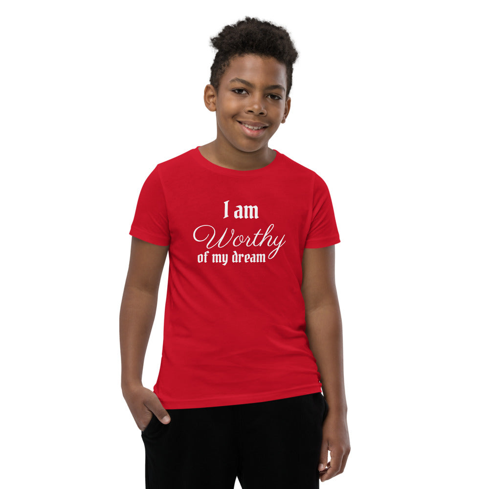 Motivational Youth T-Shirt "I am Worthy" Inspiring Law of Affirmation Youth Short Sleeve Unisex T-Shirt