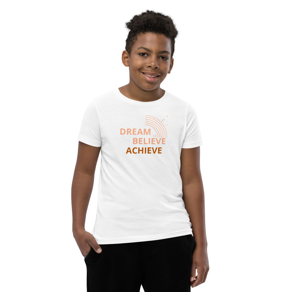 Motivational Youth T-Shirt " Dream Believe Achieve" Law of Affirmation  Youth Short Sleeve Unisex T-Shirt